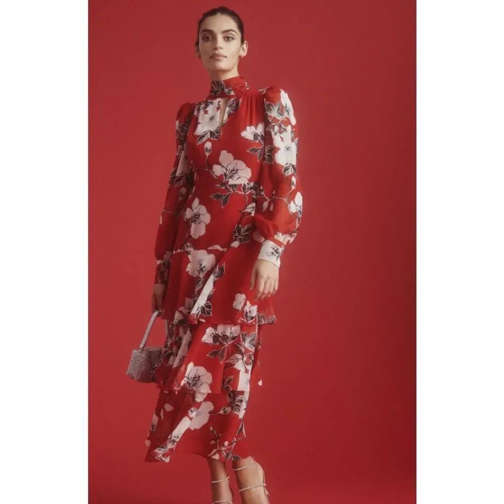 Anthropologie Exquise Tiered Mock-Neck Maxi Dress
